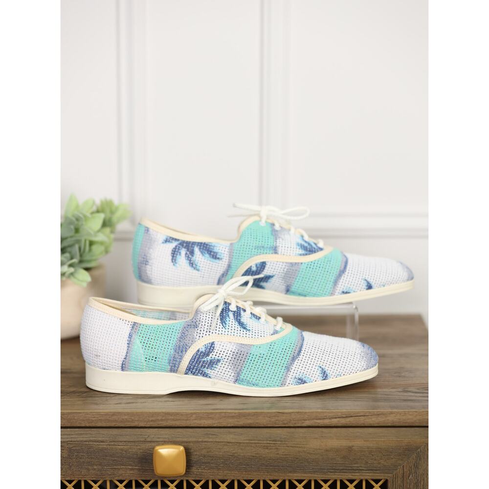 Vintage Coastal Mesh Lace Shoes Men’s 10.5 Tropical Print Summer Hush Puppies